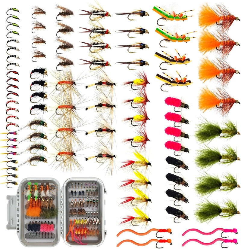 BRAIRIA Fly Fishing Flies Assortment with Waterproof Fly Box, Flies for Fly Fishing, 28/48/60/88pcs Dry/Wet/Nymph/Streamer Flies, Fly Fishing Lures, Trout Flies, Size # 6-20 Hooks - Image 1